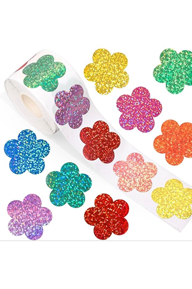 Style 1 500pcs Laser Flower Sticker Roll Cute Flower Shape Sealing Sticker Color Waterproof Self-adh