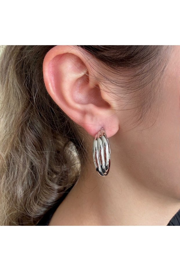 Multiple Ring Steel Earrings -Silver