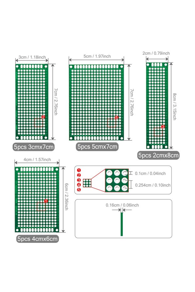 20Pcs 20 Pcs Double Sided PCB Board 2X8 3X7 4X6 5X7 Tinned Through Holes FR4 Prototype Kit Printed C