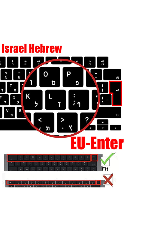 EU See SKU Images Silicone Hebrew Keyboard Cover Protector for MacBook Pro/Air M2 M3 M4 Compatible