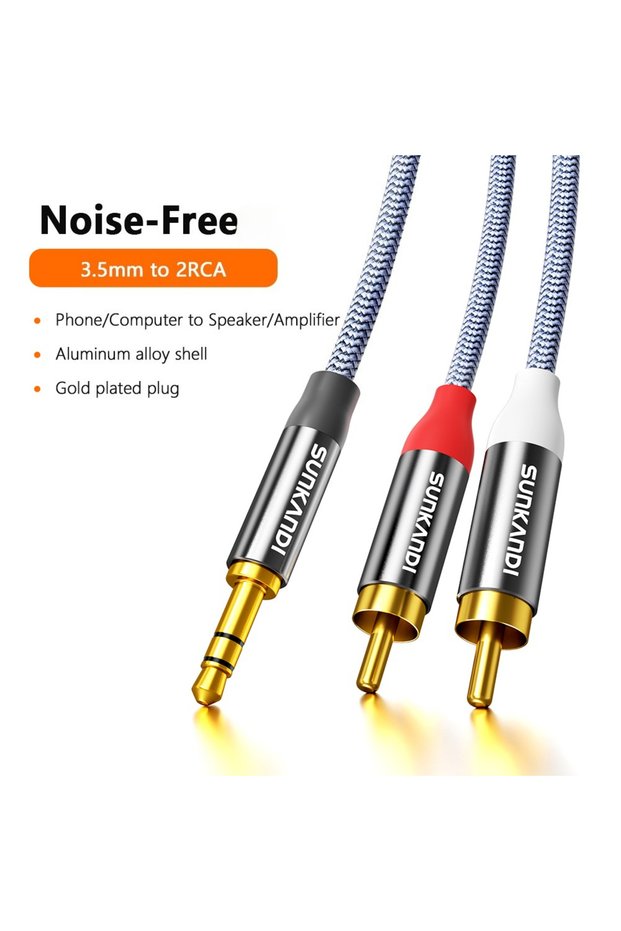 Other 1.2m Grey SUNKANDI RCA to 3.5mm Audio Cable,3.5mm to 2 RCA Male to Male Stereo Aux Cord for Sm