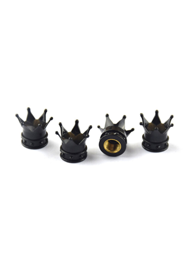black 4 PCS Universal Crown Wheel Valve Covers Air Dustproof Waterproof Car Motorcycle Tyre Rim Cove
