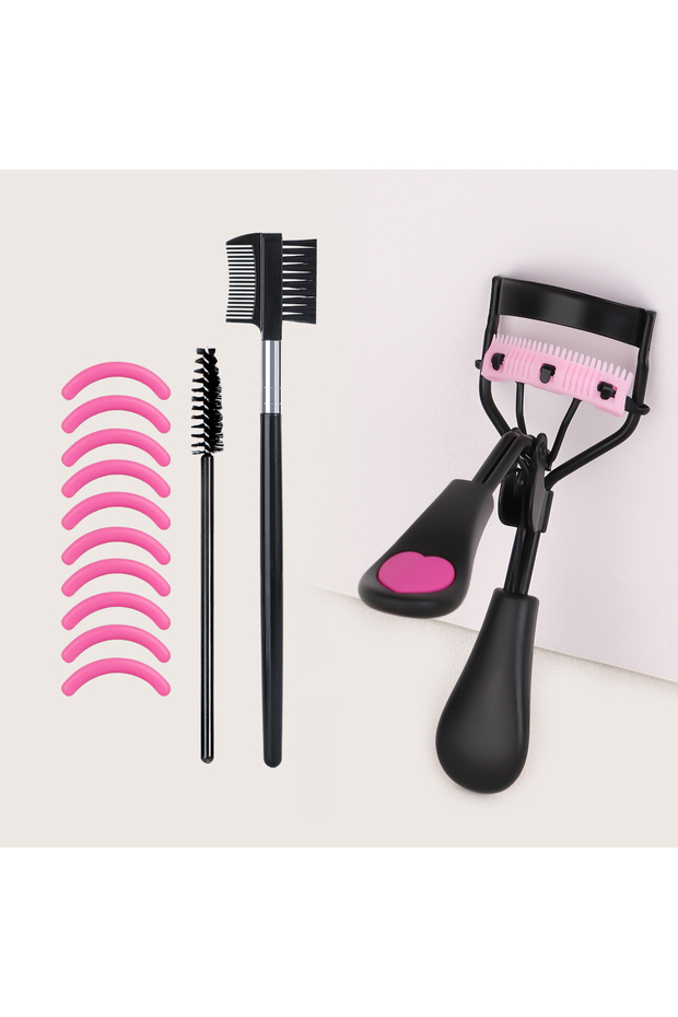 black Portable eyelash curler with 10 silicone pads &1 spiral comb &1 eyebrow comb eyelash brush, wh