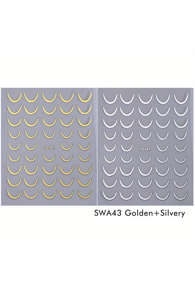 SWA43 Gold Silver 2pcs Gold Silver French Curve Stripe Nail Art Sticker Simple Line Swirl Tape Metal