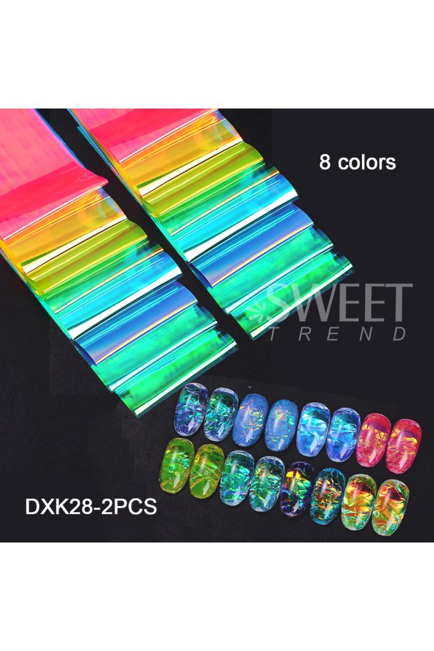 DXK28-2pcs 16pcs 8 Colors Aurora Nail Stickers Holographic Cellophane Paper Nail Decoration Foil Col