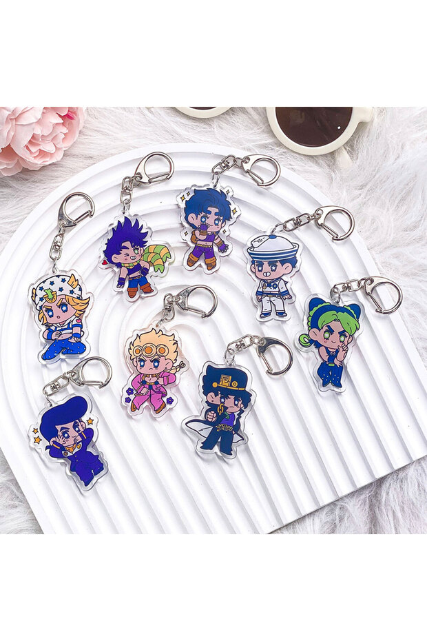 5 cm 9 1/8PCS Anime JoJo's Bizarre Adventure Acrylic Keychain Cartoon Bag Charms Accessories Backpac