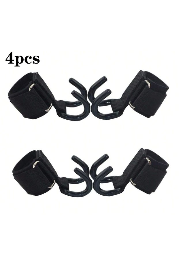 Black 4Pcs 2-Pack Stainless Steel Heavy-Duty Wrist Hooks with Padded Handles - Perfect for Weightlif