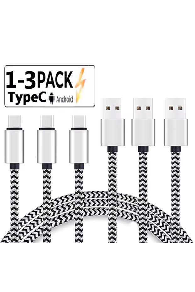 2m 3PCS USB Type C Cable 2.4A Fast Charging Battery Charger Wire Woven Nylon Data Cable Mobile Phone