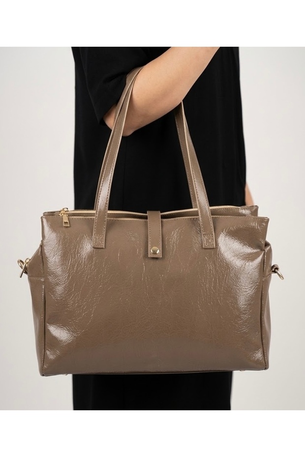 Stylish Soft Shiny Leather 3-Zipper Multi-Compartment Convenient Shoulder and Crossbody Women's Bag (Height 25 cm Width 35 cm)