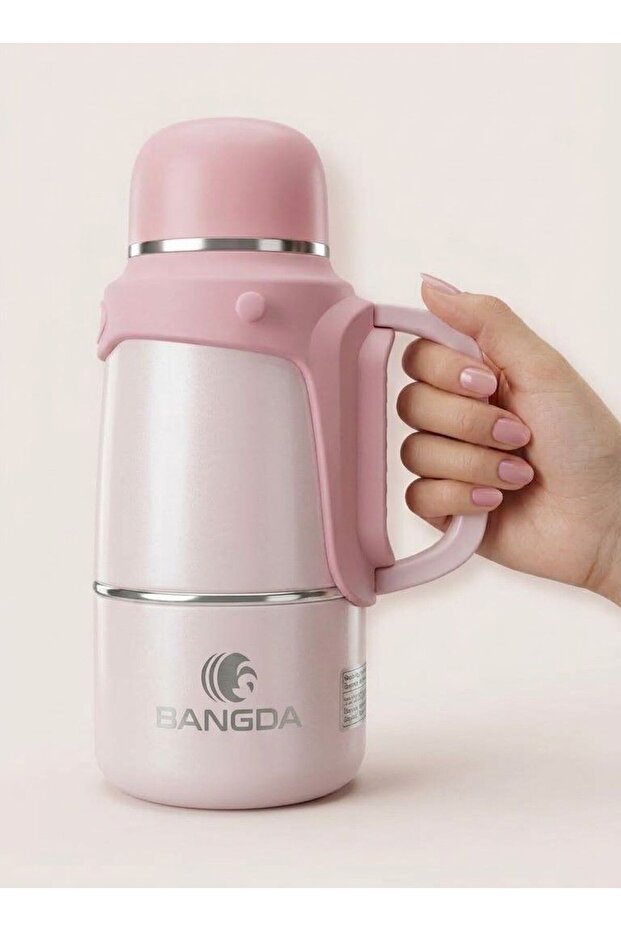 Stainless Steel Thermos 800ml with Pink Hanger and Clutch