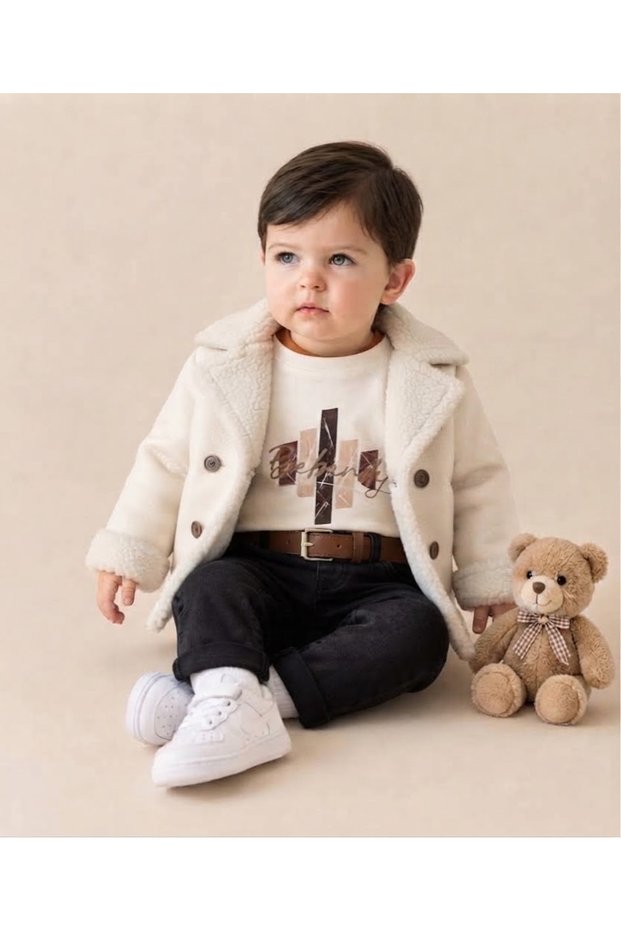 Leather-Fur Coat Jacket (Artificial) Lycra Belted Jeans Pants Flexible Printed Bodysuit Unisex 4-Piece Set