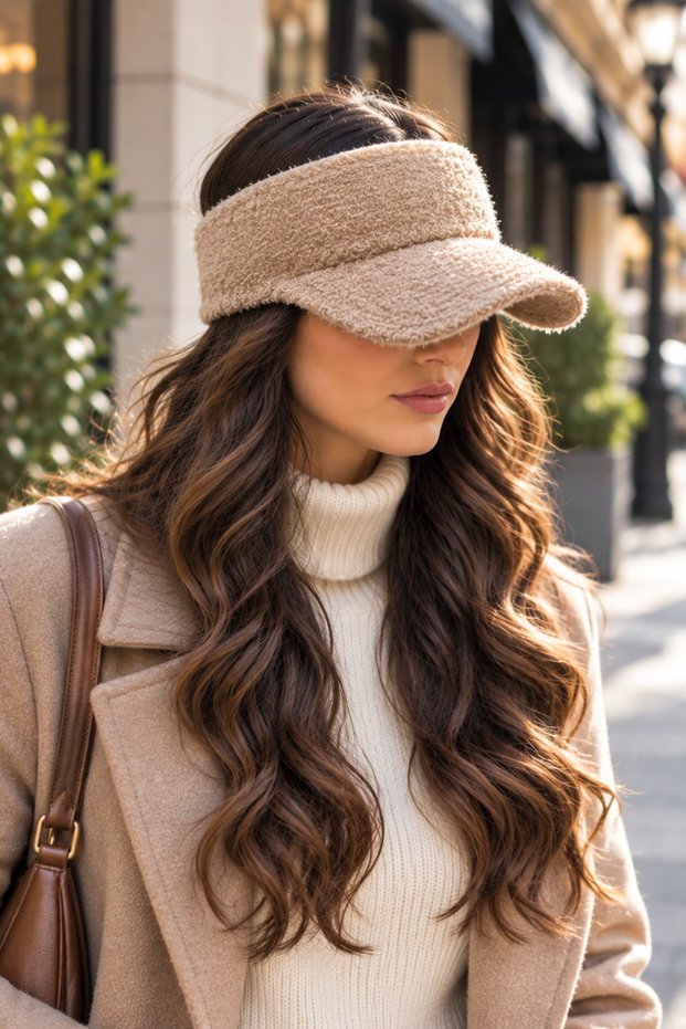 Open Top Mohair Fabric Visor Hat with Visor