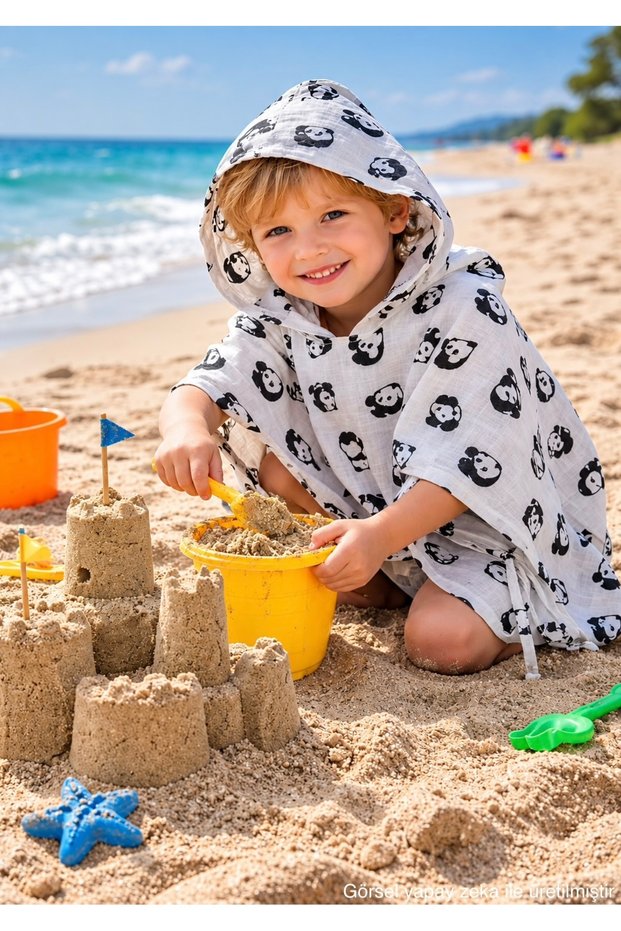 Muslin Poncho Hooded Girls-Boys Children's Sea, Beach, Pool Poncho /Panda