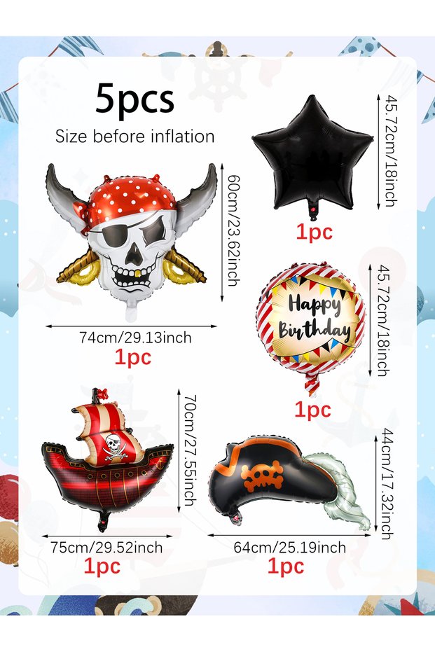 Other 5pcs Pirate Set 5pcs Haizi Party Birthday Balloon Set, Suitable for Pirate Birthday Party, Pir