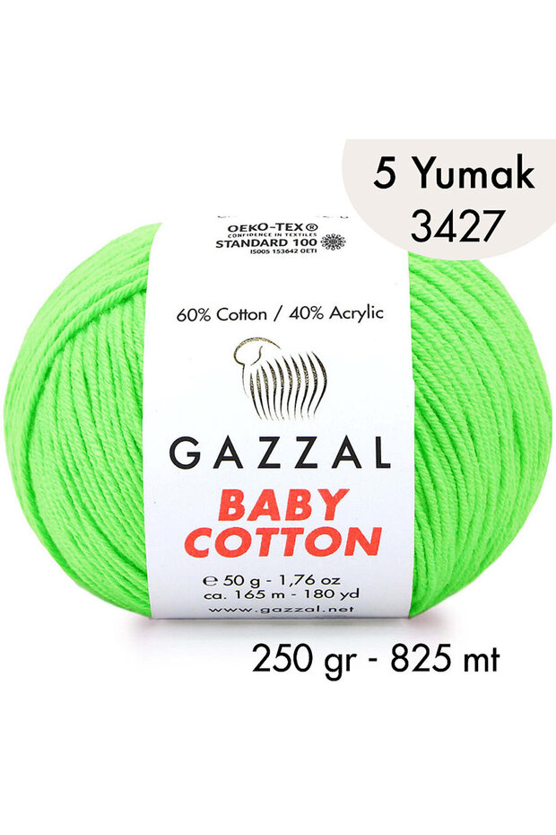 Baby Cotton 3427-Lightweight and Comfortable Cotton Yarn for Summer Projects - 5 Yards
