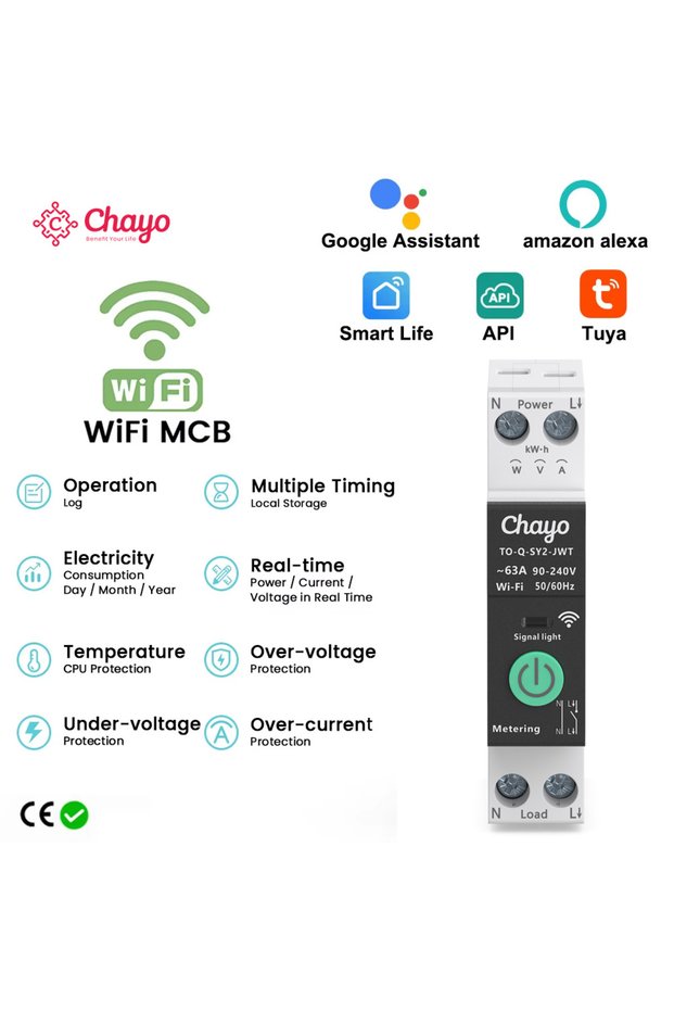 1-63A adjustable TUYA Smart WiFi MCB Circuit Breaker with Power Metering and Wireless Control (1-63A