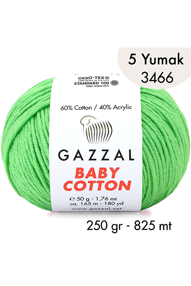 Baby Cotton 3466-Lightweight and Comfortable Cotton Yarn for Summer Projects - 5 Yards