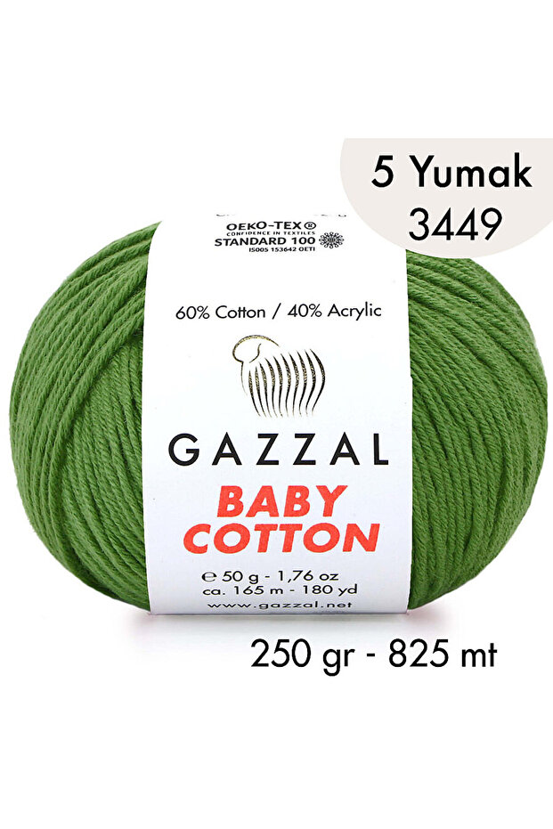 Baby Cotton 3449-Lightweight and Comfortable Cotton Yarn for Summer Projects - 5 Yards