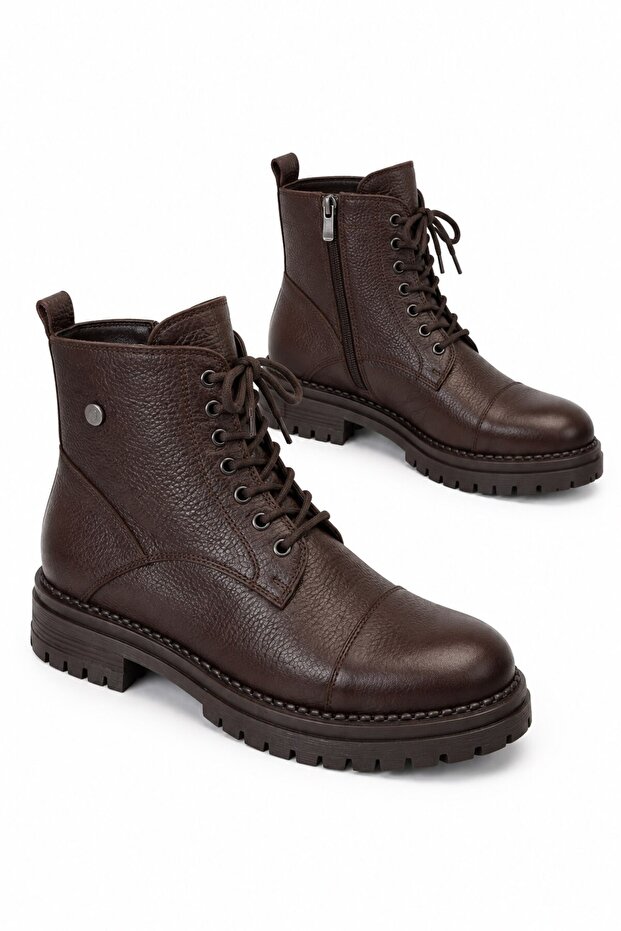 Tormen lace-up women's genuine leather boots - brown