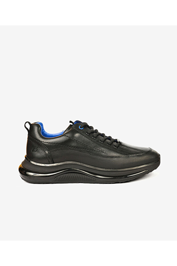 Men's Black Blue Genuine Leather Sports Shoes 4K1Sa16491