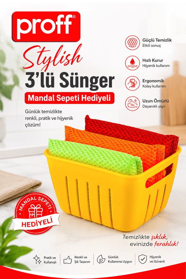 Stylish 3-Piece Non-Slip Dishwashing and Cleaning Sponge - Multi-Purpose Organizer with Peg Basket as a Gift