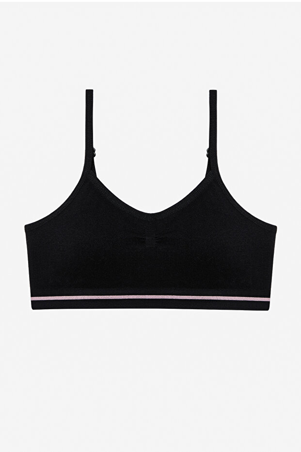 Girl's Black Seamless Seamless Black Cotton Short Top