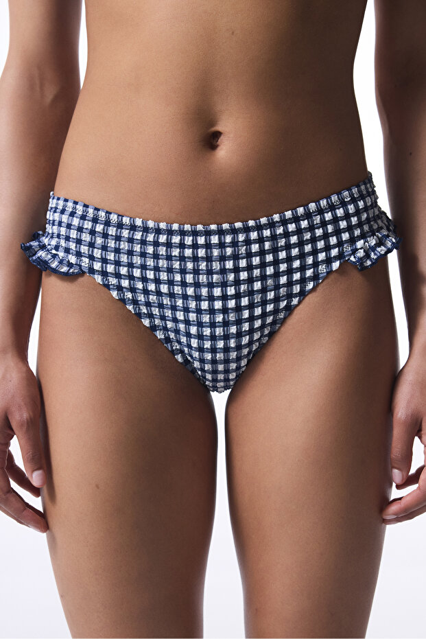 Texas Navy Gingham Ruffle Slip Bikini Bottom