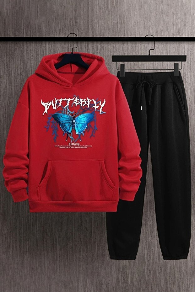 Unisex Blue Butterfly Printed Tracksuit Set