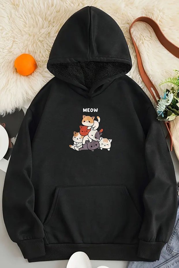 Meow Sweet Cats Printed Oversize Sweatshirt