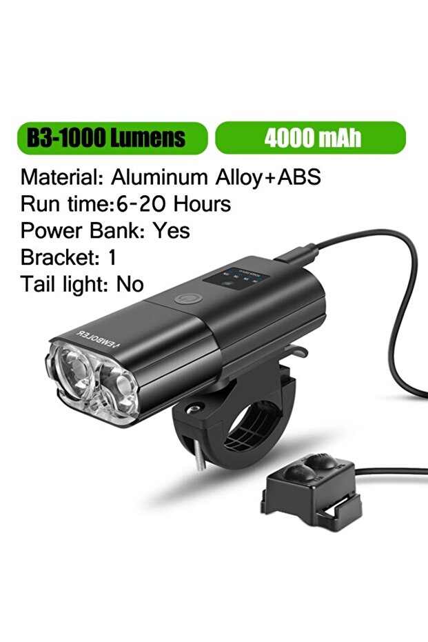 510 set 1 Bicycle Light 1000Lumen 4000mAh Bike Headlight Power Bank Flashlight Handlebar USB Chargin
