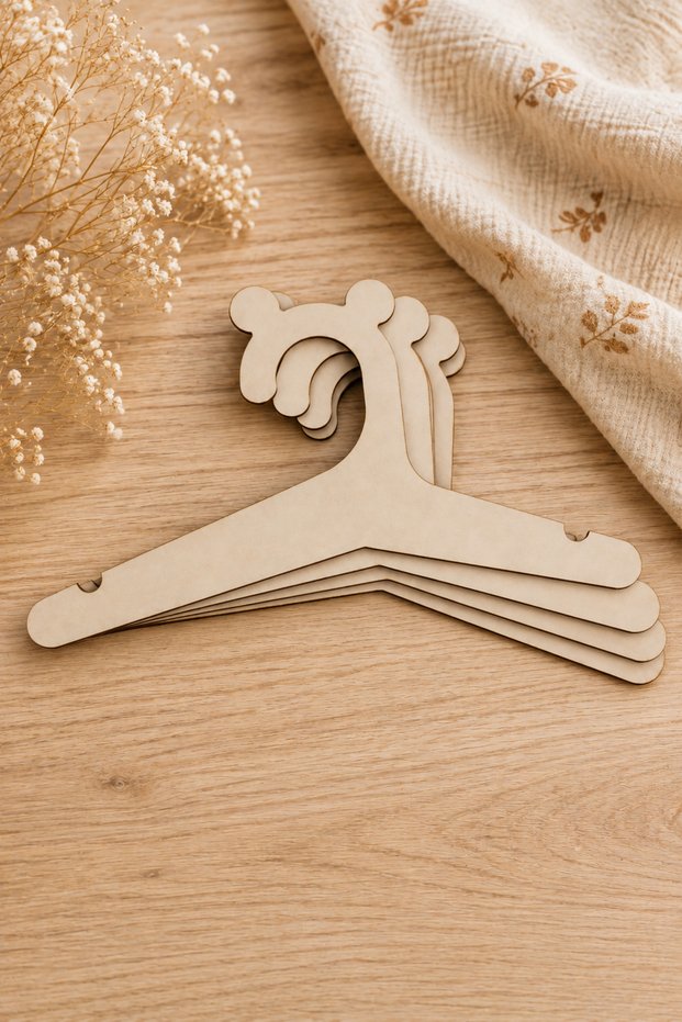 Wooden Cat Dog Clothes Hanger 7 Pieces Hangers - Bear (Cream Color)