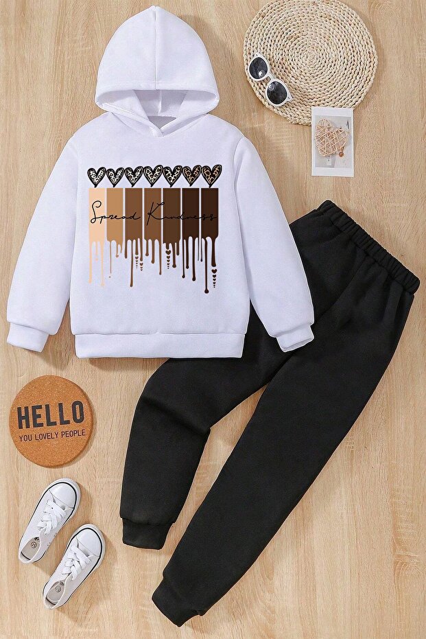 Leopard Heart Printed Boys - Girls Comfortable Tracksuit Set
