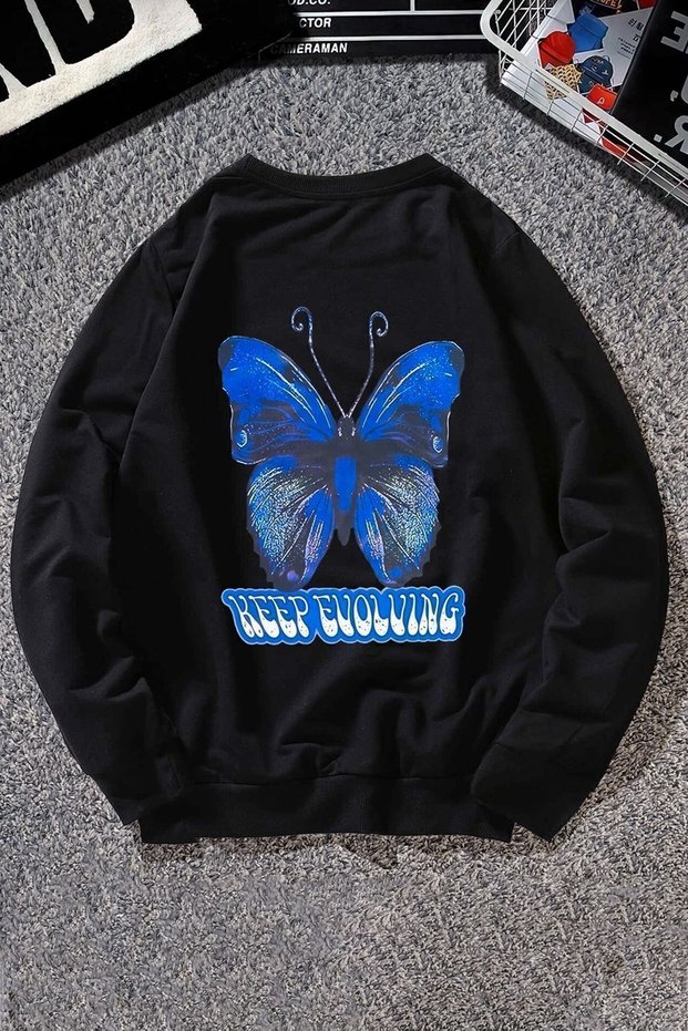 Unisex Butterfly Printed Crew Neck Sweatshirt