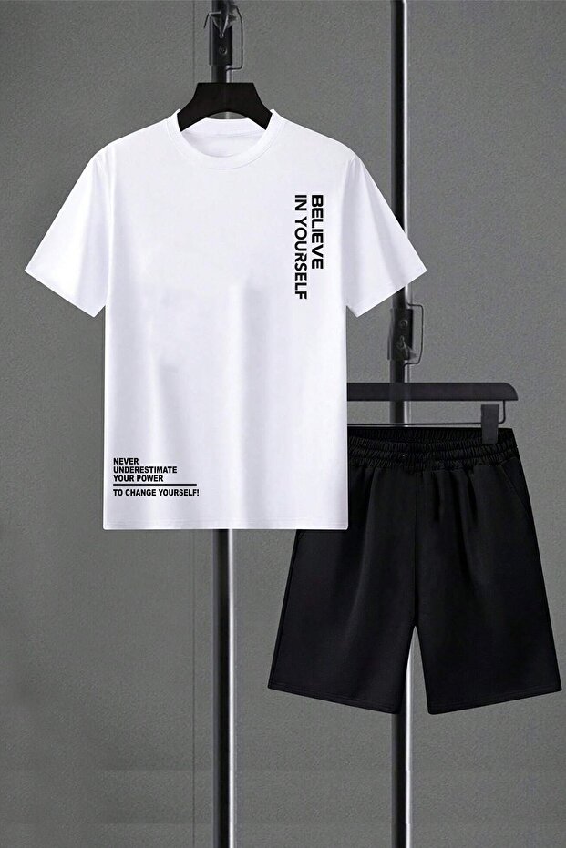 Unisex Believe Detail Printed Shorts Set