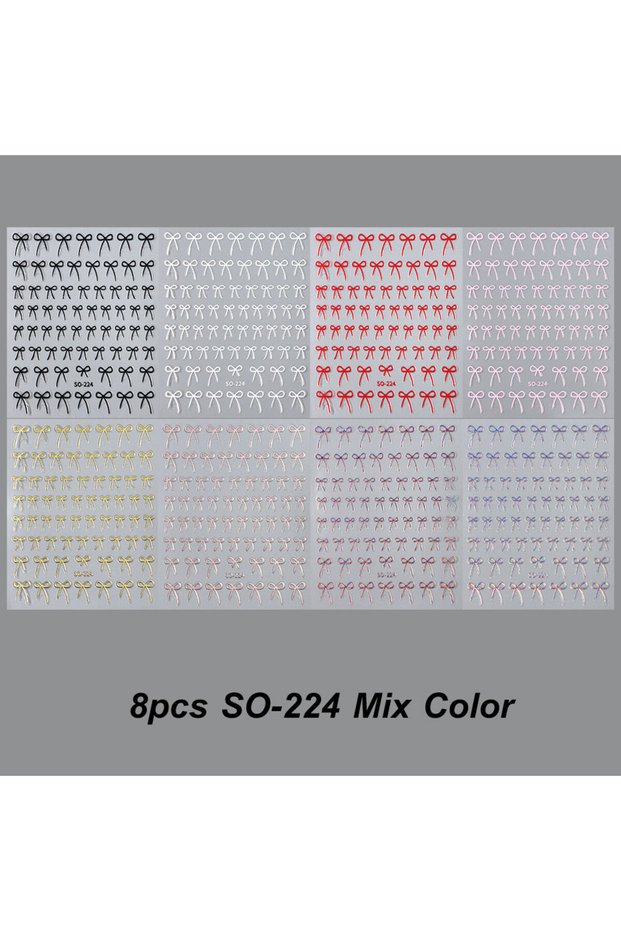 8ZJT 8pcs Mixed Color Bow Nail Art Stickers 3D Cute Red Black Pink Bowknot Nail Charms Foils Gold La