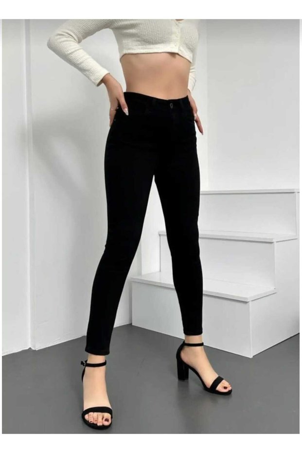 Black Lycra High Waist Skinny Jean Pants