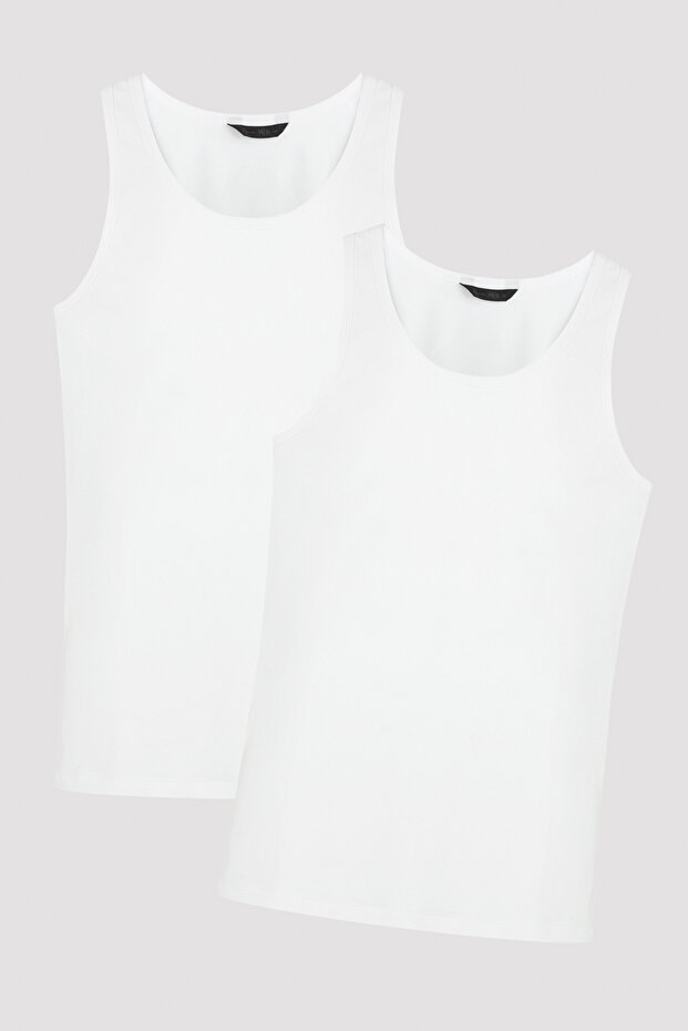 Men's White Thick Strap 2-Piece Undershirt