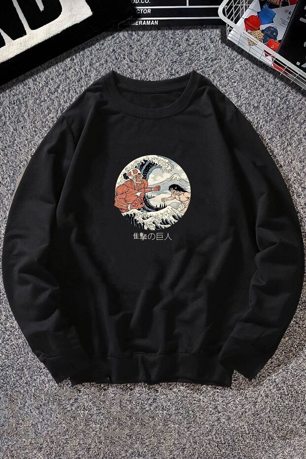 Kanagawa Oki Nami Ura Printed Crew Neck Sweatshirt