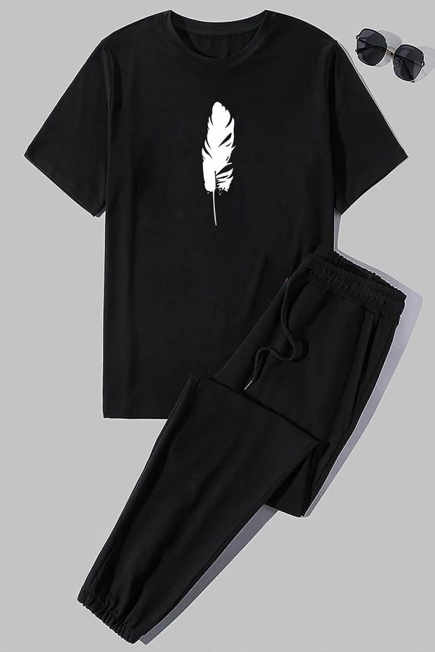 Unisex Feather Printed 2-Piece Tracksuit Set