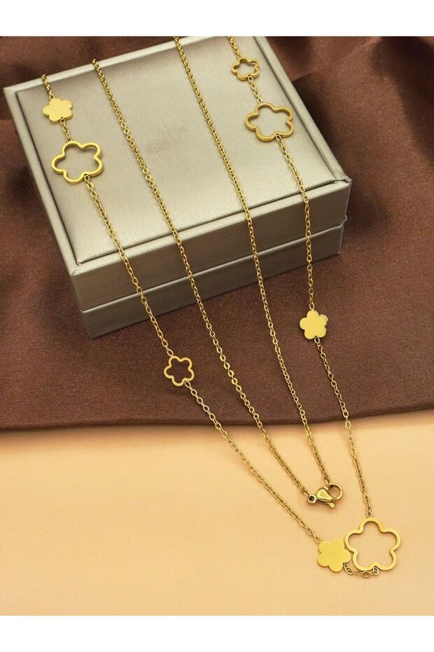 Other Five-leaf clover Women's Clover Long Necklace, Gift for Her Birthday Valentine's Halloween Chr