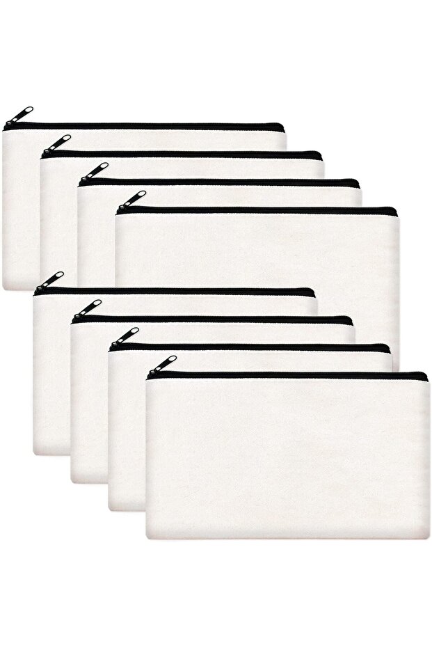 12pcs 12PCS DIY Blank Canvas Beige Makeup Bag with Zipper - 8.3' X 5' Bulk Cosmetic Pouches for Trav