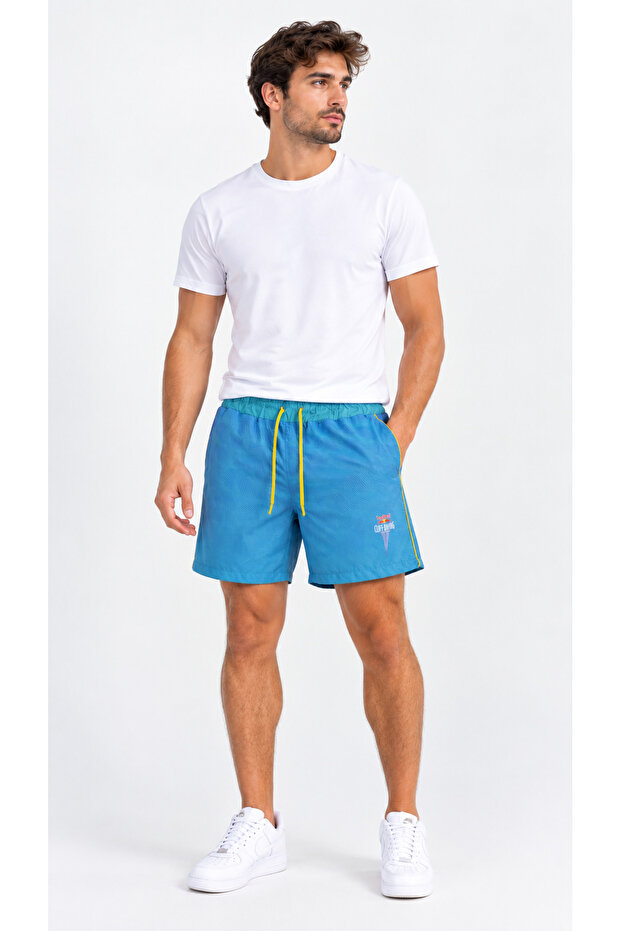 Men's Blue Stripe Patterned Multi-Purpose Athlete's Swim Shorts, Pool Shorts, Running Sports Shorts