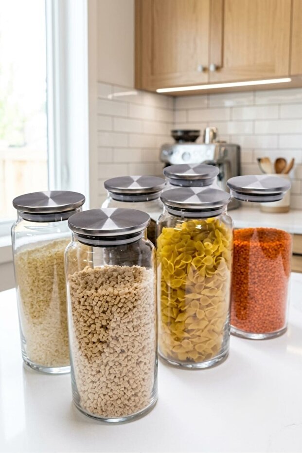 6 Pcs 1300 ml Vacuum Glass Jar with Metal Lid for Food Storage Container