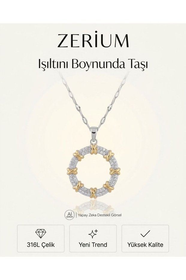 Trend Women's Steel Necklace Ring Model Zircon Stone Knotted 45cm