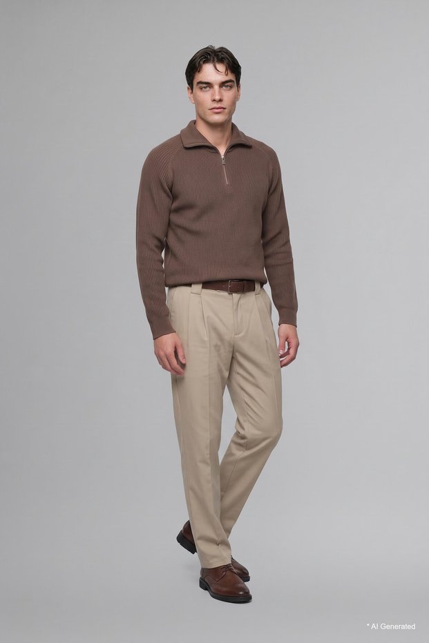 سترة تريكو أساسية ذات ياقة مدورة ونصف سحاب من Standard Fit D4209AX26WN