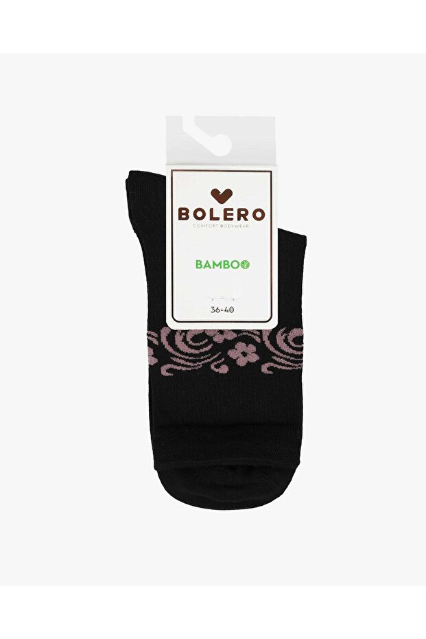 Women's Premium Seamless Bamboo Socks with Floral Design in Black