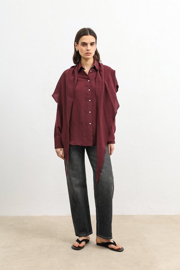 Burgundy Women's Shirt with Handkerchief Detail
