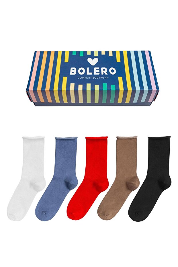 Women's Stitch-Free Roll Top Elasticless 5-Piece Bamboo Socks
