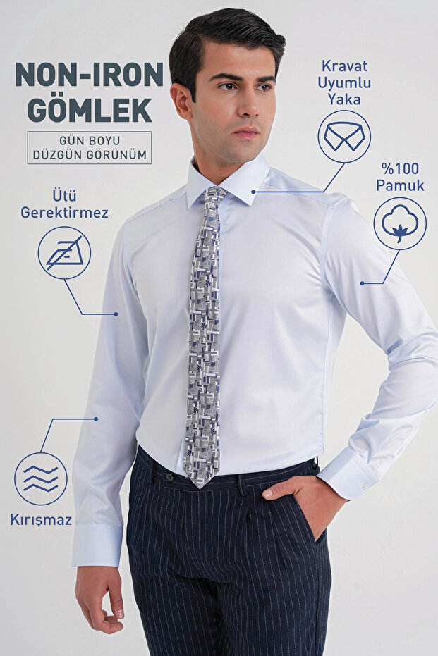 Slim Fit 100% Cotton Non Iron Fabric Blue Shirt Gk 734