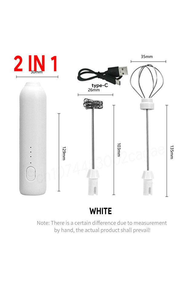 2in1 White MINI Milk Frother USB Rechargeable 3 Speeds Foam Maker Coffee Whisk Mixer Electric Handle